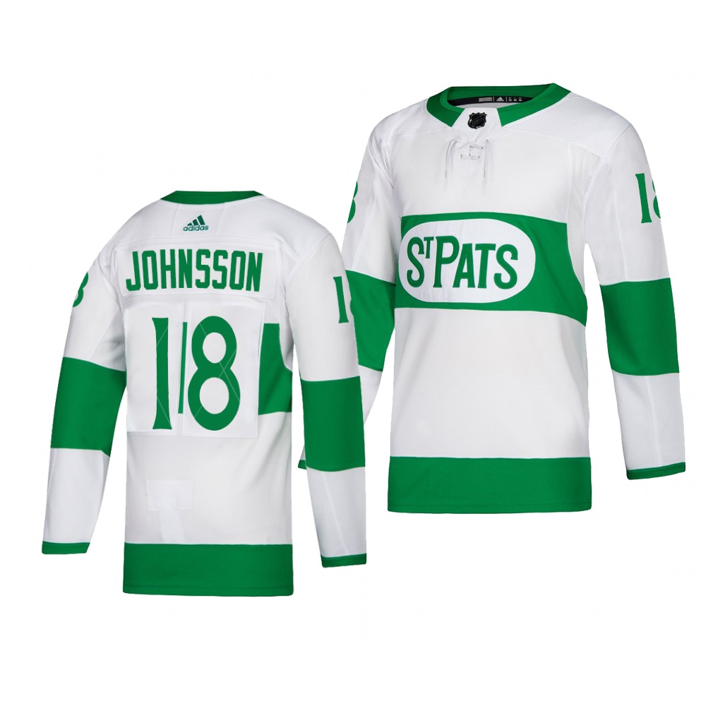 Maple Leafs #18 Andreas Johnsson adidas White 2019 St. Patrick's Day Authentic Player Stitched NHL Jersey