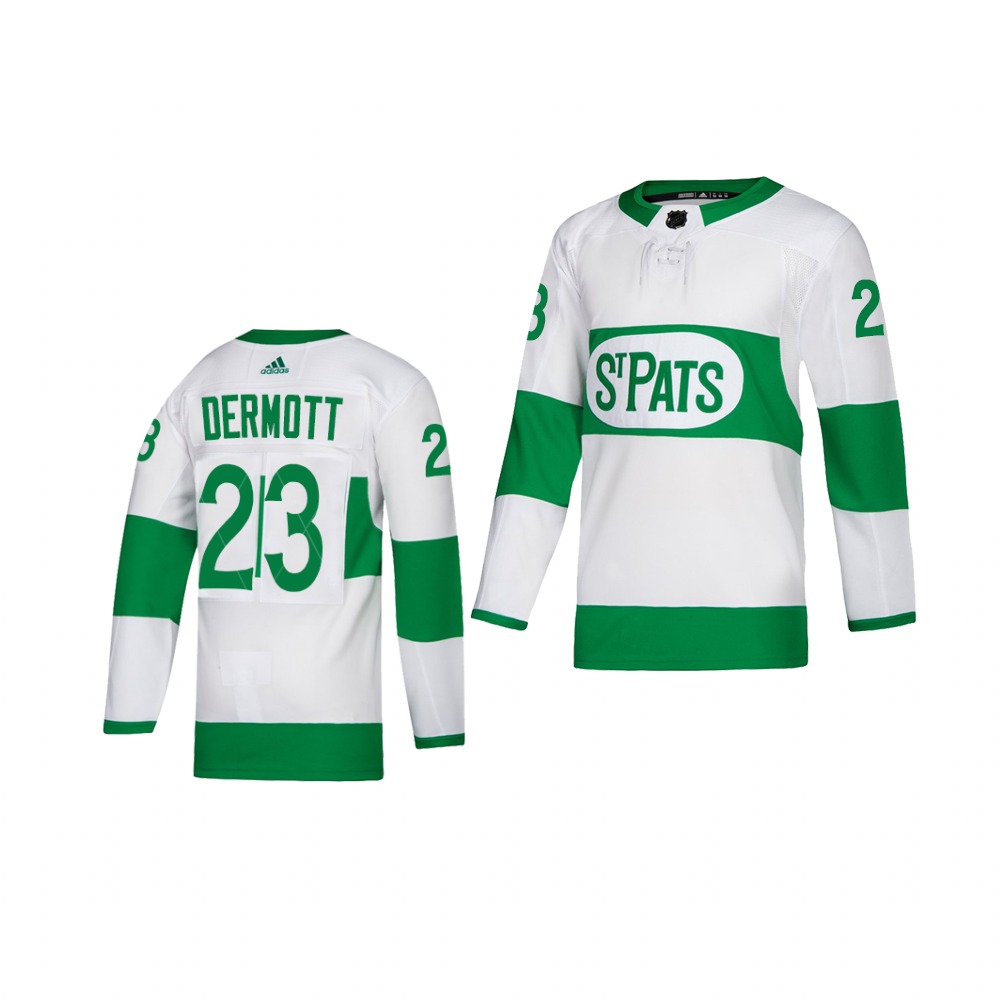 Maple Leafs #23 Travis Dermott adidas White 2019 St. Patrick's Day Authentic Player Stitched NHL Jersey
