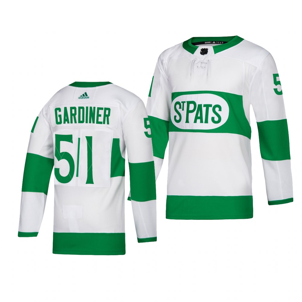 Maple Leafs #51 Jake Gardiner adidas White 2019 St. Patrick's Day Authentic Player Stitched NHL Jersey