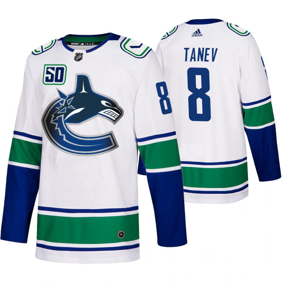 Vancouver Canucks #8 Christopher Tanev 50th Anniversary Men's White 2019-20 Away Authentic NHL Jersey