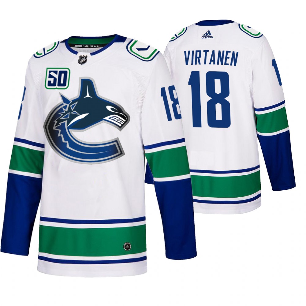 Vancouver Canucks #18 Jake Virtanen 50th Anniversary Men's White 2019-20 Away Authentic NHL Jersey