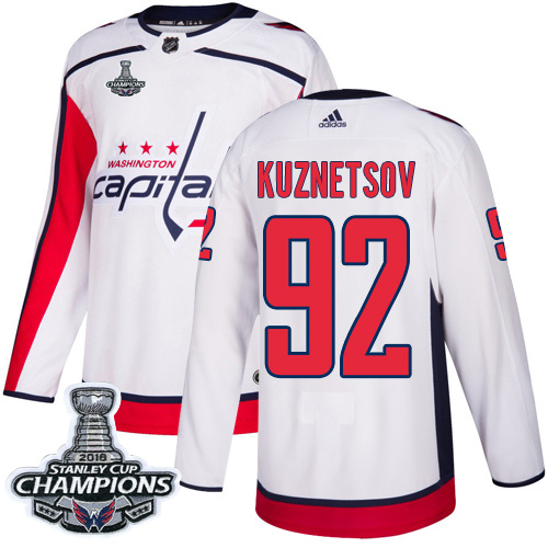 Adidas Capitals #92 Evgeny Kuznetsov White Road Authentic Stanley Cup Final Champions Stitched NHL Jersey