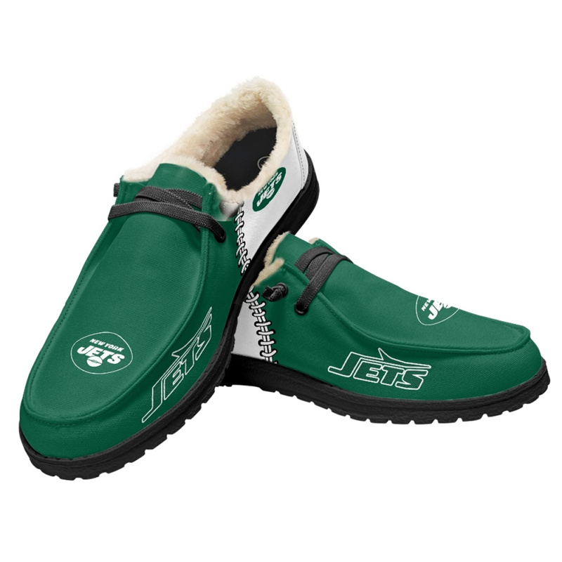 Men's New York Jets Loafers Lace Up Fuzzy Lined Shoes 002 (Pls check description for details)