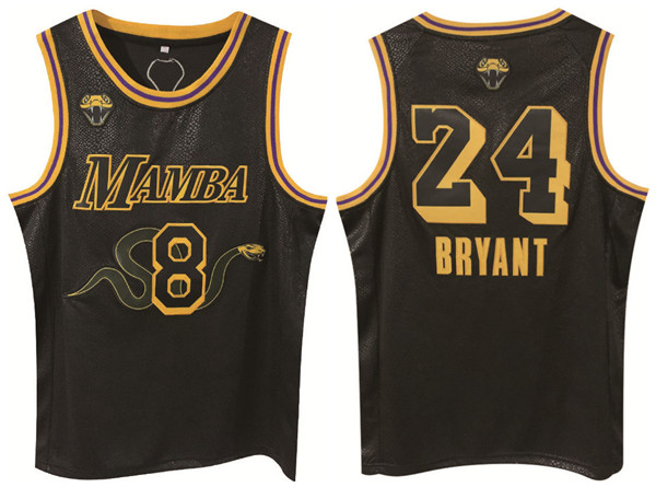 Men's Los Angeles Lakers Front #8 Back #24 Kobe Bryant Black Stitched Basketball Jersey