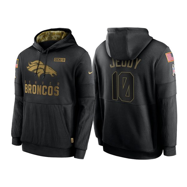 Men's Denver Broncos #10 Jerry Jeudy Black NFL 2020 Salute To Service Sideline Performance Pullover Hoodie