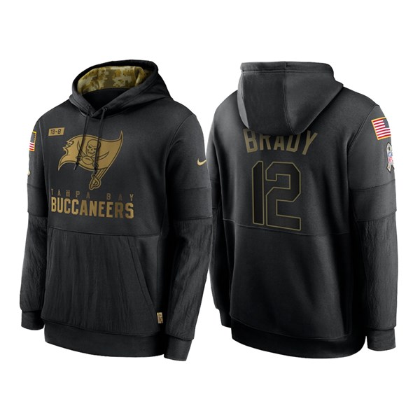 Men's Tampa Bay Buccaneers Black #12 Tom Brady NFL 2020 Salute To Service Sideline Performance Pullover Hoodie