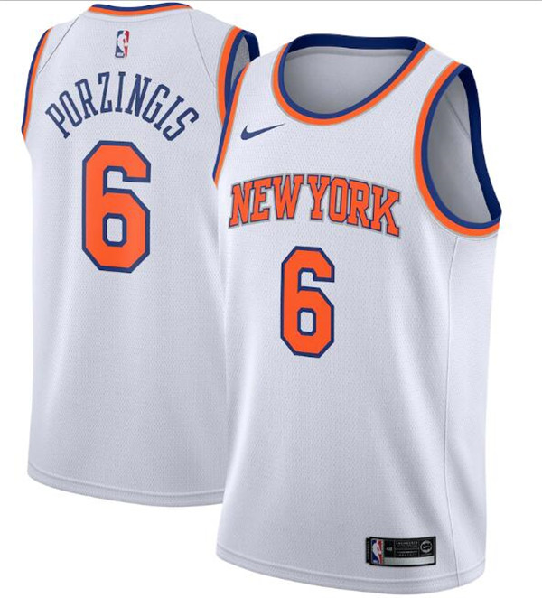 New Yok Knicks White #6 Kristaps Porzingis Association Edition Stitched Swingman Jersey