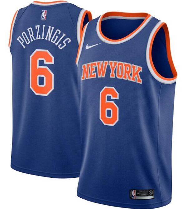 New Yok Knicks Blue #6 Kristaps Porzingis Icon Edition Stitched Swingman Jersey