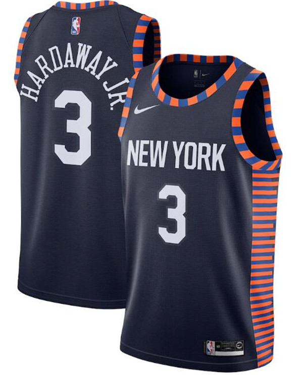 New Yok Knicks Navy #3 Maurice Harkless City Edition Stitched Swingman Jerse