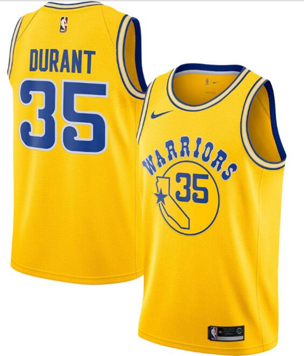 Men's Golden State Warriors #35 Kevin Durant Gold NBA Statement Edition Swingman Stitched Jersey