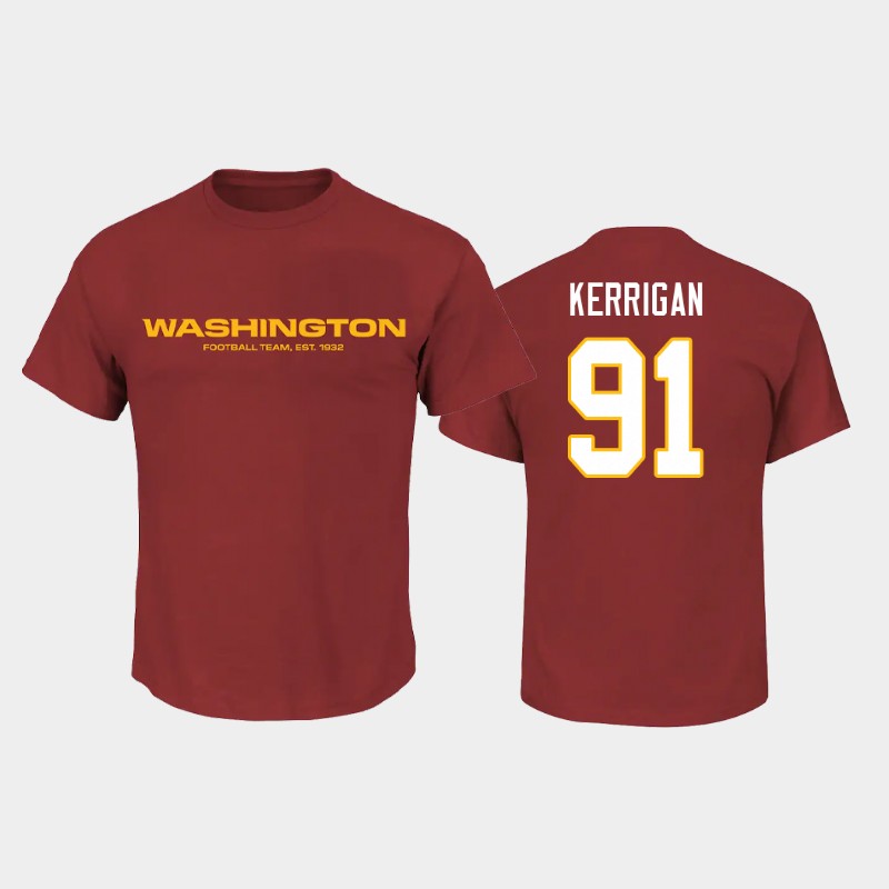Men's Washington Football Team #91 Ryan Kerrigan 2020 Red NFL Name & Number T-Shirt