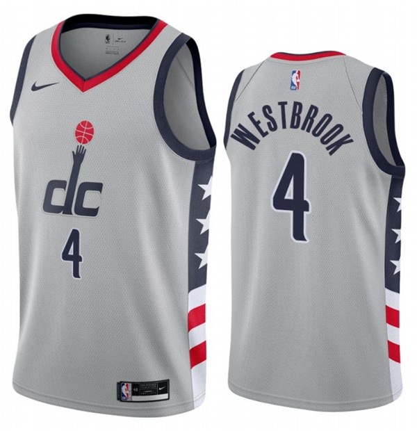 Men's Washington Wizards #4 Russell Westbrook Grey NBA City Edition Stitched Jersey
