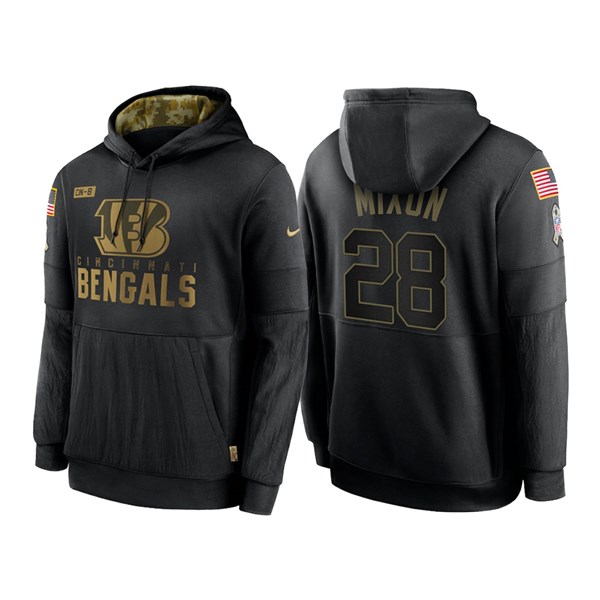 Men's Cincinnati Bengals #28 Joe Mixon Black NFL 2020 Salute To Service Sideline Performance Pullover Hoodie