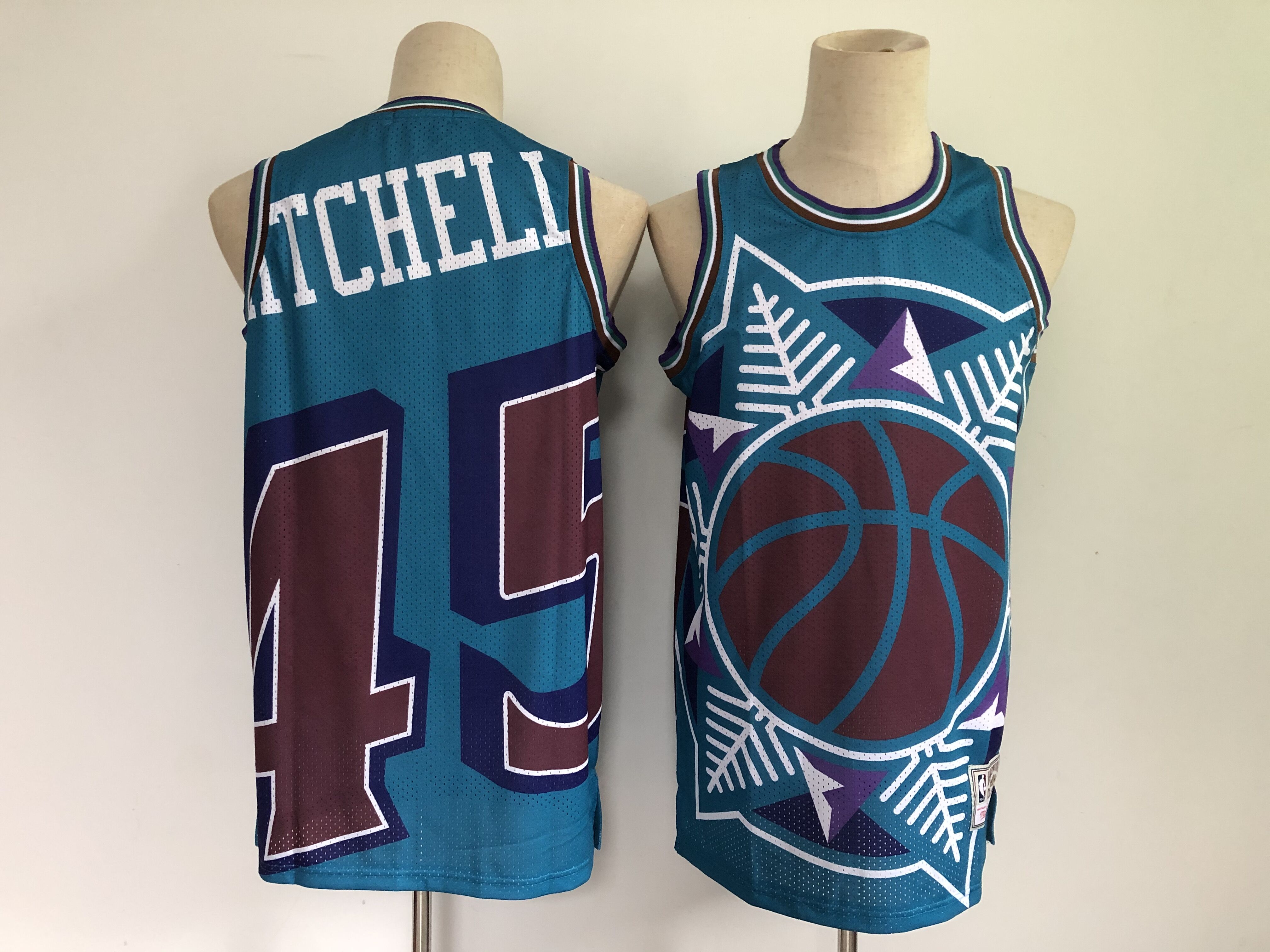 Men's Utah Jazz #45 Donovan Mitchell Blue Big Face Throwback Stitched Jersey Men's Utah Jazz #45 Donovan Mitchell Blue Big Face Throwback Stitched Jersey