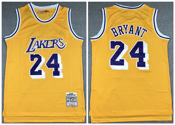 Men's Los Angeles Lakers #24 Kobe Bryant Yellow NBA Throwback Stitched Jersey Men's Los Angeles Lakers #24 Kobe Bryant Yellow NBA Throwback Stitched Jersey