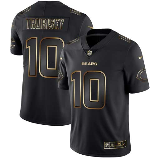 Men's Chicago Bears #10 Mitchell Trubisky 2019 Black Golden Edition Stitched NFL Jersey