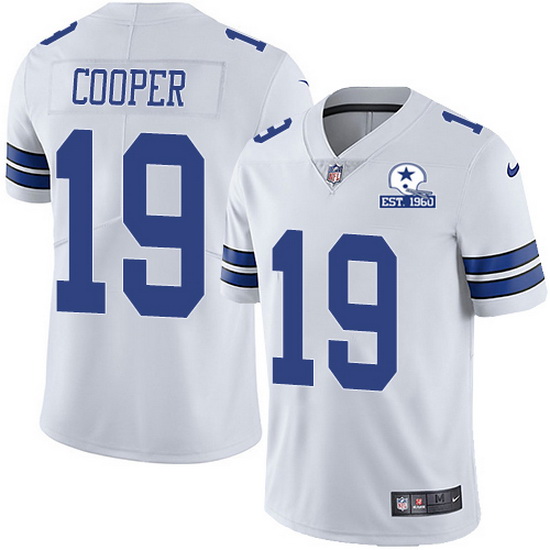 Men's Dallas Cowboys #19 Amari Cooper White With Est 1960 Patch Limited Stitched NFL Jersey