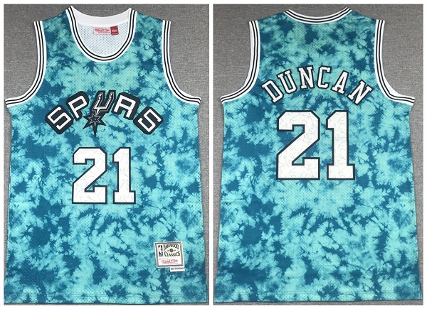 Men's Blue San Antonio Spurs #21 Tim Duncan Mitchell & Ness Throwback Stitched Jersey