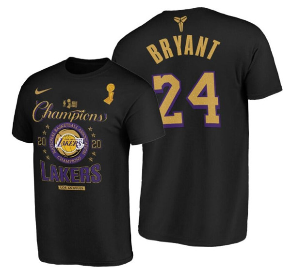 Los Angeles Lakers #24 Kobe Bryant Black 2020 NBA Finals Champions Locker Room T-Shirt