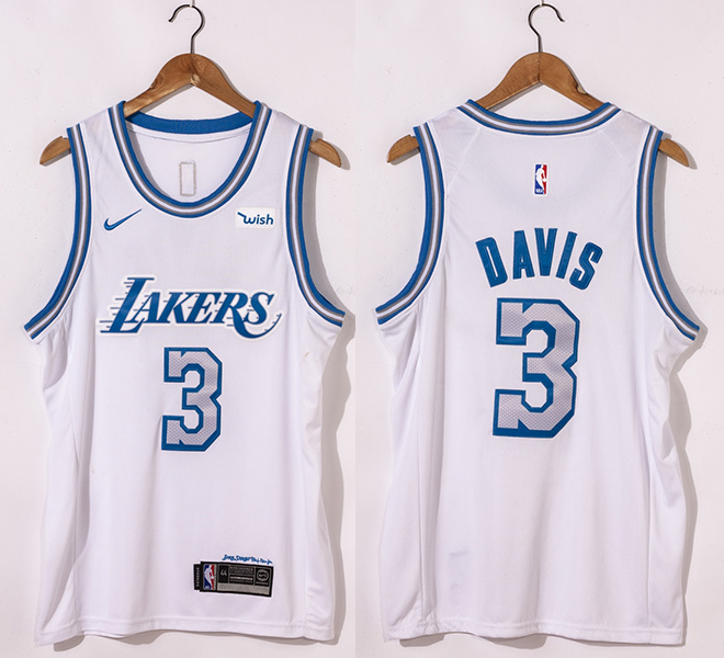 Men's Los Angeles Lakers #3 Anthony Davis White 2020-21 New Blue Silver Logo Stitched NBA Jersey Men's Los Angeles Lakers #3 Anthony Davis White 2020-21 New Blue Silver Logo Stitched NBA Jersey