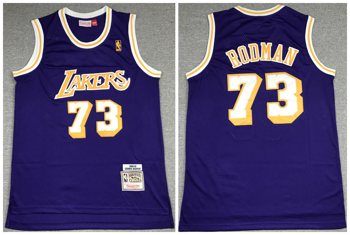 Men's Los Angeles Lakers #73 Dennis Rodman Purple Throwback Stitched Jersey