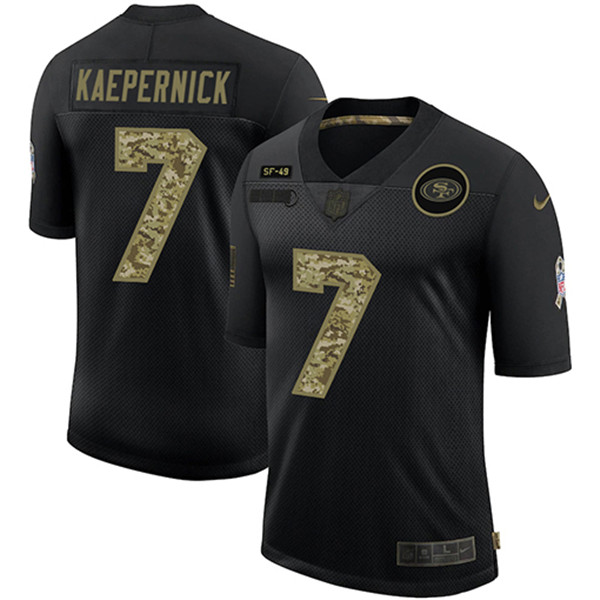 Men's San Francisco 49ers #7 Colin Kaepernick 2020 Black NFL Camo Salute To Service Limited Stitched Jersey