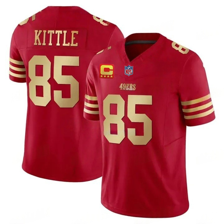 Men's San Francisco 49ers #85 George Kittle Red Gold 4-Star C patch Limited Stitched Jersey Men's San Francisco 49ers #85 George Kittle Red Gold 4-Star C patch Limited Stitched Jersey
