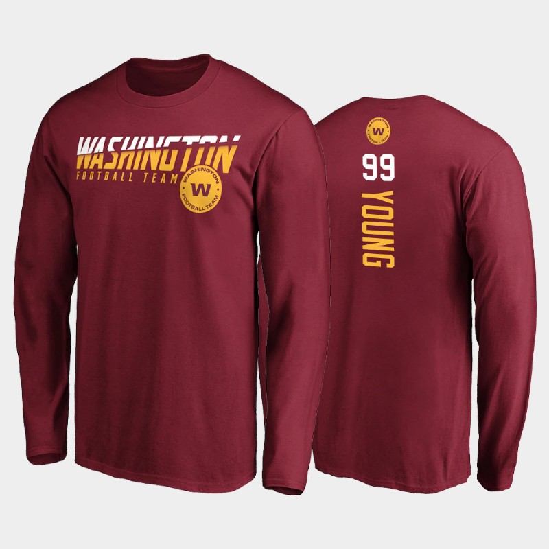 Men's Washington Football Team #99 Chase Young 2020 NFL Burgundy Disrupt Mascot Long Sleeve T-shirt