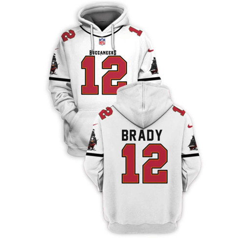 Men's Tampa Bay Buccaneers #12 Tom Brady 2021 White Pullover Hoodie