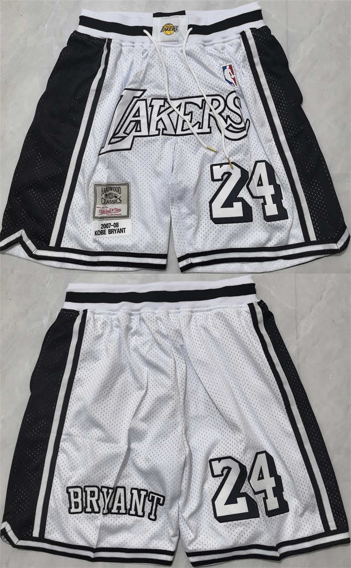 Men's Los Angeles Lakers #24 Kobe Bryant White 2026 Shorts (Run Small)