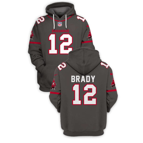 Men's Tampa Bay Buccaneers #12 Tom Brady 2021 Gray Pullover Hoodie