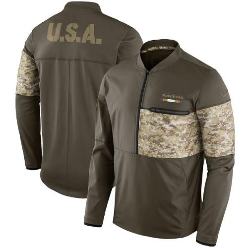 Men's Baltimore Ravens Nike Olive Salute to Service Sideline Hybrid Half-Zip Pullover Jacket