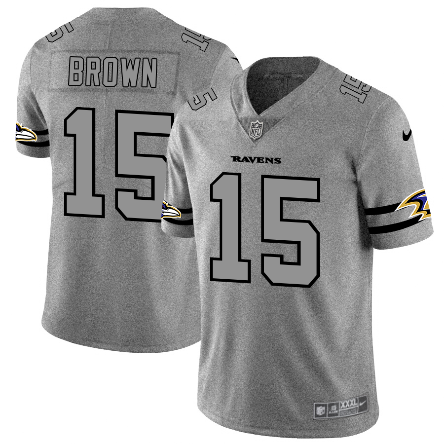 Baltimore Ravens #15 Marquise Brown Men's Nike Gray Gridiron II Vapor Untouchable Limited NFL Jersey