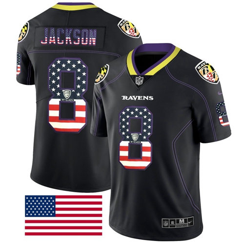 Nike Ravens #8 Lamar Jackson Black Men's Stitched NFL Limited Rush USA Flag Jersey