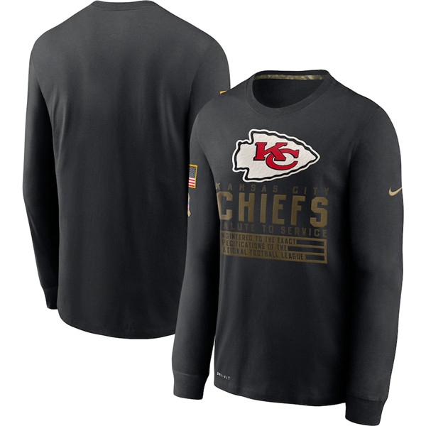 Men's Kansas City Chiefs Black NFL 2020 Salute To Service Sideline Performance Long Sleeve T-Shirt