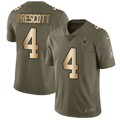 Nike Cowboys #4 Dak Prescott Olive/Gold Men's Stitched NFL Limited 2017 Salute To Service Jersey