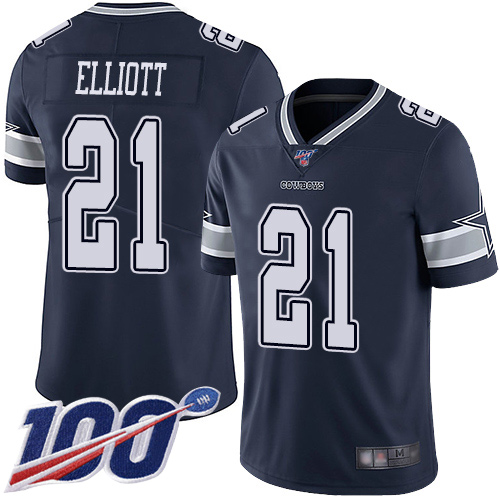 Nike Cowboys #21 Ezekiel Elliott Navy Blue Team Color Men's Stitched NFL 100th Season Vapor Limited Jersey