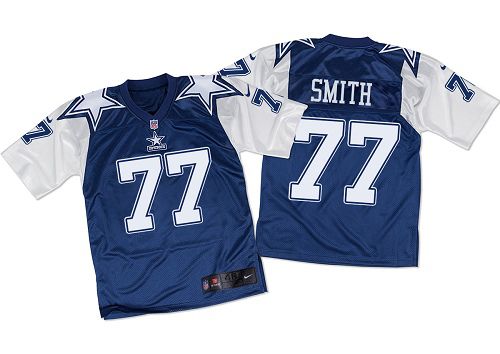 Nike Cowboys #77 Tyron Smith Navy Blue/White Throwback Men's Stitched NFL Elite Jersey