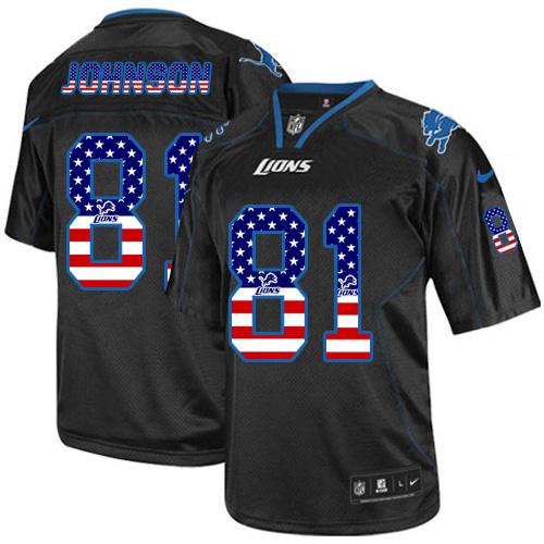 Nike Lions #81 Calvin Johnson Black Men's Stitched NFL Elite USA Flag Fashion Jersey Nike Lions #81 Calvin Johnson Black Men's Stitched NFL Elite USA Flag Fashion Jersey