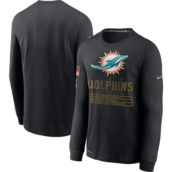 Men's Miami Dolphins Black NFL 2020 Salute To Service Sideline Performance Long Sleeve T-Shirt