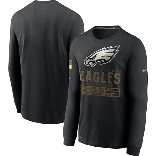 Men's Philadelphia Eagles Black NFL 2020 Salute To Service Sideline Performance Long Sleeve T-Shirt