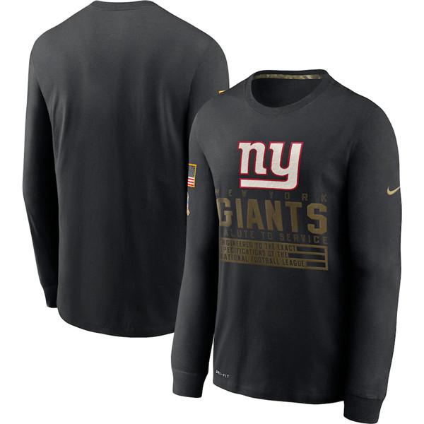 Men's New York Giants Black NFL 2020 Salute To Service Sideline Performance Long Sleeve T-Shirt