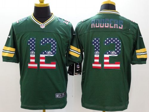 Nike Packers #12 Aaron Rodgers Green Team Color Men's Stitched NFL Elite USA Flag Fashion Jersey