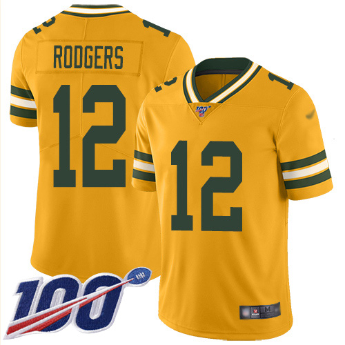 Nike Packers #12 Aaron Rodgers Gold Men's Stitched NFL Limited Inverted Legend 100th Season Jersey