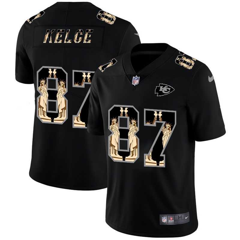 Kansas City Chiefs #87 Travis Kelce Carbon Black Vapor Statue Of Liberty Limited NFL Jersey