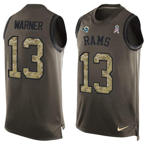 Nike Rams #13 Kurt Warner Green Men's Stitched NFL Limited Salute To Service Tank Top Jersey