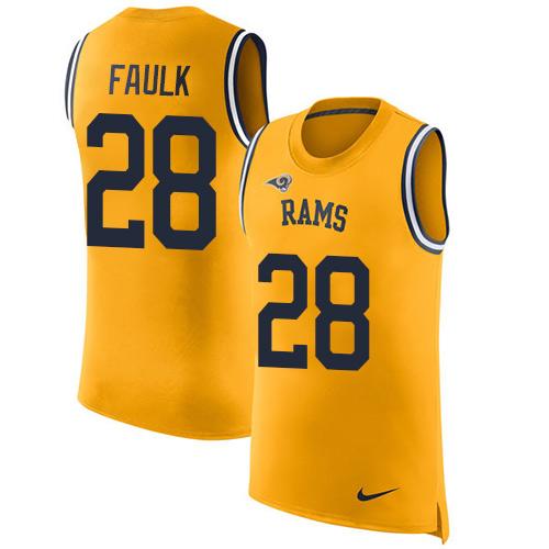 Nike Rams #28 Marshall Faulk Gold Men's Stitched NFL Limited Rush Tank Top Jersey