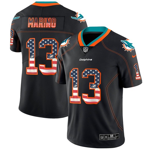 Nike Dolphins #13 Dan Marino Black Men's Stitched NFL Limited Rush USA Flag Jersey