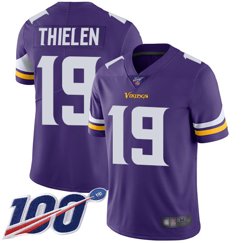 Nike Vikings #19 Adam Thielen Purple Team Color Men's Stitched NFL 100th Season Vapor Limited Jersey