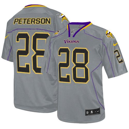 Nike Vikings #28 Adrian Peterson Lights Out Grey Men's Stitched NFL Elite Jersey